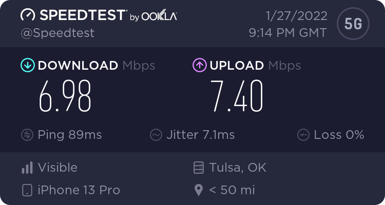 TQuizzle's tweet photo. 5G Speedtest 
Umm, not what I expected @visiblecare 
Out of three tests, this was the fastest! https://t.co/XscH9ZzfZM