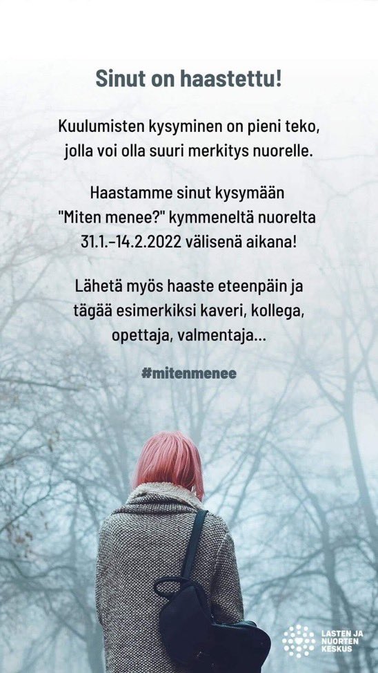 AhonenWalker's tweet photo. @KauttoTuija Kiitos kutsusta Tuija! Haastan  edelleen kollegoita matkan varrelta kysymään nuorilta #MitenMenee? @VSirpa @KivinenEveliina @Alli27Alli @PaiviNilivaara @reettapietik @a_valimaa @Maria_Salenius @JoSelkee @TiinaPohjanen 

Lisää haasteesta: https://t.co/M88HpXIibT https://t.co/lCZ2f9dCQQ