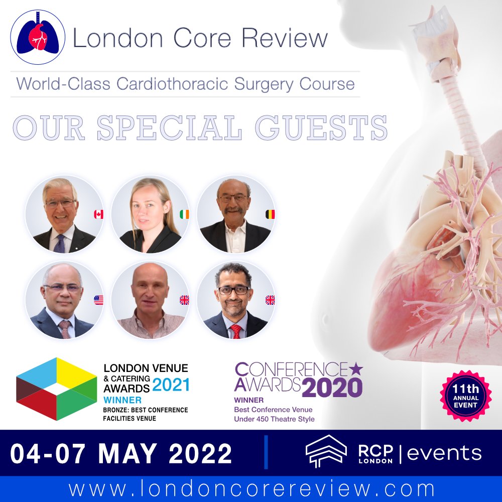 BOOK TODAY AND SAVE 
Our 11th annual London Core Review, cardiothoracic surgery course event, will be held at the Royal College Of Physicians in London between 04th-07th May 2022.