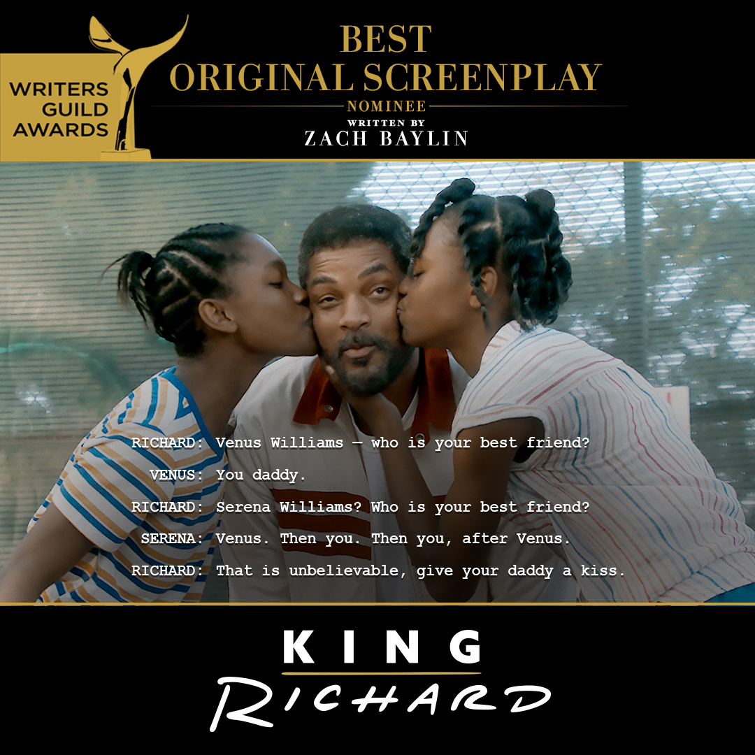 Our #KingRichard family continues to shake up the world! Congratulations to Zach Baylin for his <a href="/WGAWest/">Writers Guild of America West</a> nomination for Original Screenplay.