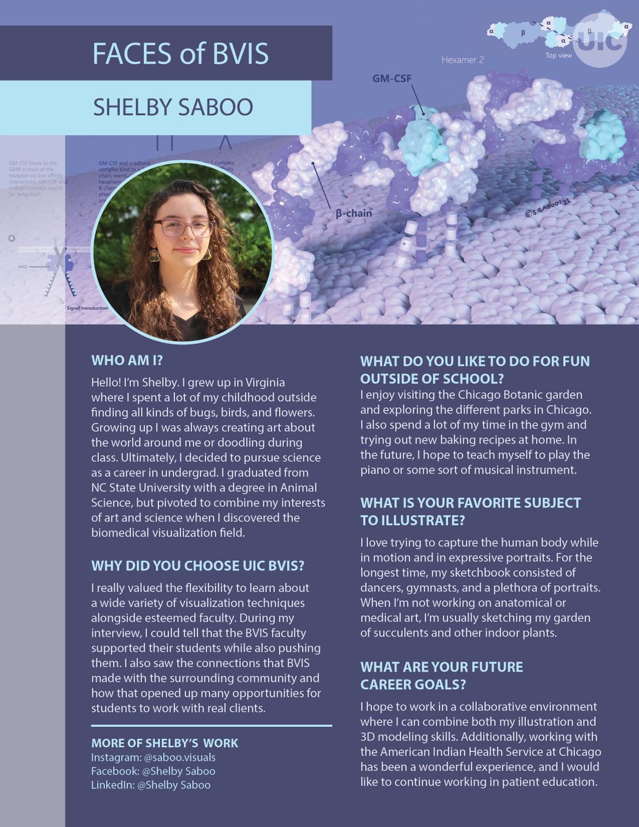 UIC_BVIS's tweet photo. Faces of BVIS is a feature that spotlights our talented second-year students. Meet this week’s face, Shelby Saboo! #facesofBVIS #SciComm https://t.co/cJPgPhn1p6