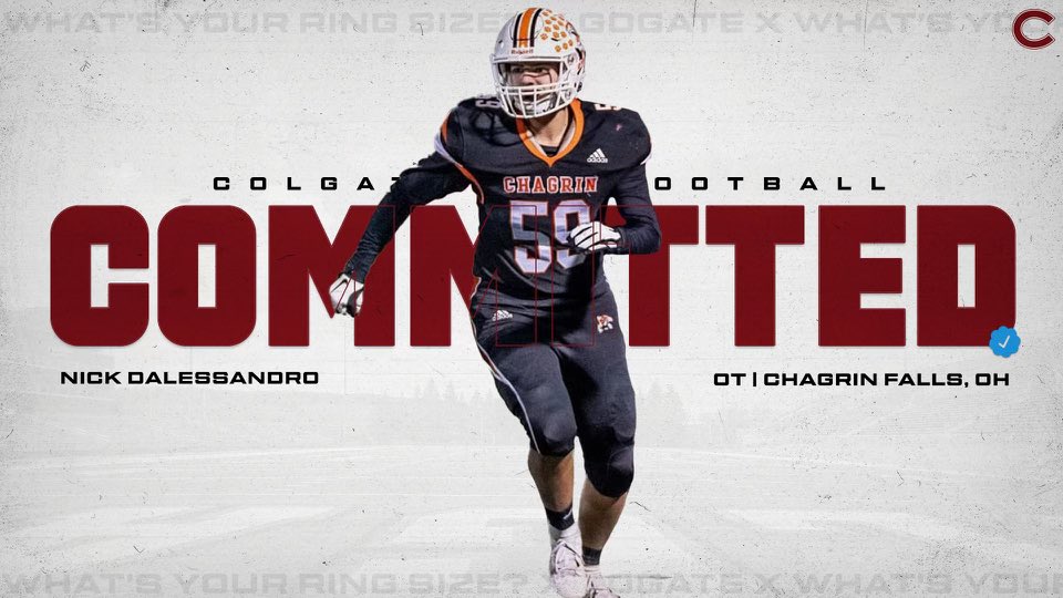 nickdalessandr0's tweet photo. I am 110% Committed to @ColgateFB‼️ I’m excited to start this next chapter! Huge thanks to @Coach_Dakosty, @CoachBWalsh and @Ison50! I also want to thank my teammates at Chagrin and @Jts7kick. Lastly, I want to thank @DaleRodick and @T3Performance1. Go Raiders! #ThreeForTheGate https://t.co/1X3rMR6HaH