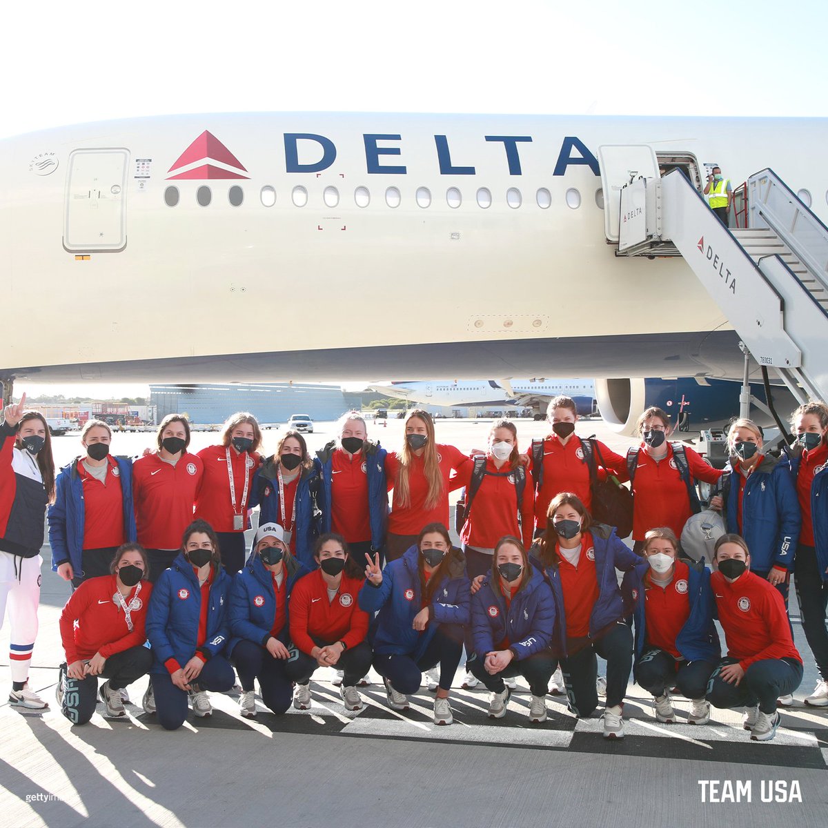 TeamUSA's tweet photo. And they're off! ✈️ #WinterOlympics https://t.co/UZJIbwGjK2