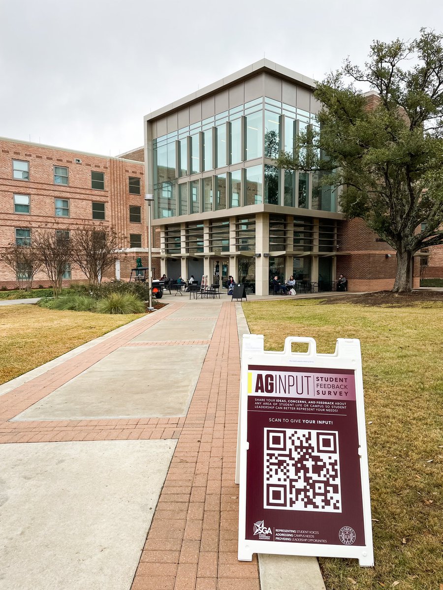 tamu_sga's tweet photo. as of earlier this week, signs with QR codes to access the AgInput form have been placed all over campus! AgInput is a way for SGA to gather info from the student body on certain issues so make sure to scan one when you see them! https://t.co/F5w8omtjon