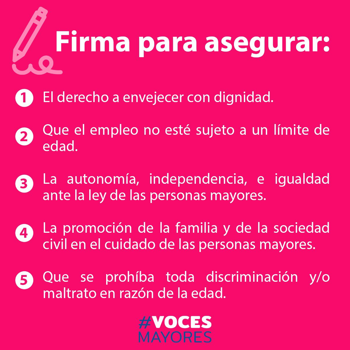 ÚLTIMOS DÍAS PARA APOYAR!!!
Te invitamos a firmar para visibilizar a las Personas #MayoresEnLaConstitución! 

La Iniciativa Popular de Norma Nº 48034 busca reconocer los DERECHOS DE LAS PERSONAS MAYORES en la Constitución. 
Revisa y apóyanos en vocesmayores.cl/norma