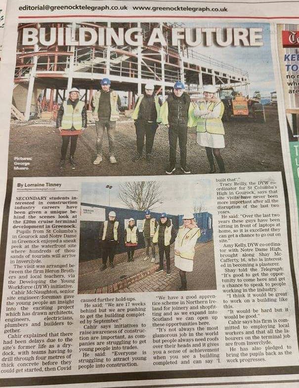 St.Columba's HS, Gourock (@_stcolumba) on Twitter photo Our DYW coordinator, Tracy Reilly, features in today’s <a href="/greenocktele/">Greenock Telegraph</a>
Our pupils have loved having the chance of site visits with <a href="/HeronBros/">Heron Bros</a> working on the new cruise terminal. 👷♀️ 🏗 👷
<a href="/stcolumbasdyw/">St Columba's HS DYW</a> Our DYW coordinator, Tracy Reilly, features in today’s <a href="/greenocktele/">Greenock Telegraph</a>
Our pupils have loved having the chance of site visits with <a href="/HeronBros/">Heron Bros</a> working on the new cruise terminal. 👷♀️ 🏗 👷
<a href="/stcolumbasdyw/">St Columba's HS DYW</a>