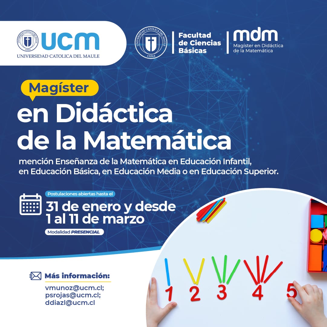salcedoa's tweet photo. Magíster en Didáctica de la Matemática. Universidad Católica del Maule #Chile #Talca #Maule Postulaciones abiertas. #Educacion #Matematica #EduMat https://t.co/vqLH6kyBtv
