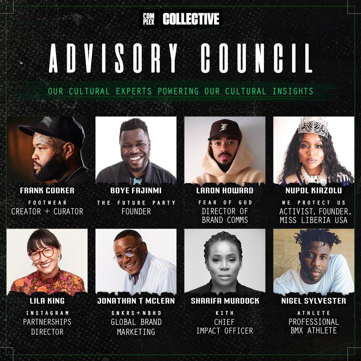 CMPLXCollective's tweet image. Complex Collective is excited to announce our Advisory Council. We're excited to have this diverse group of cultural and industry experts as a part of the Collective Community🥳🎉