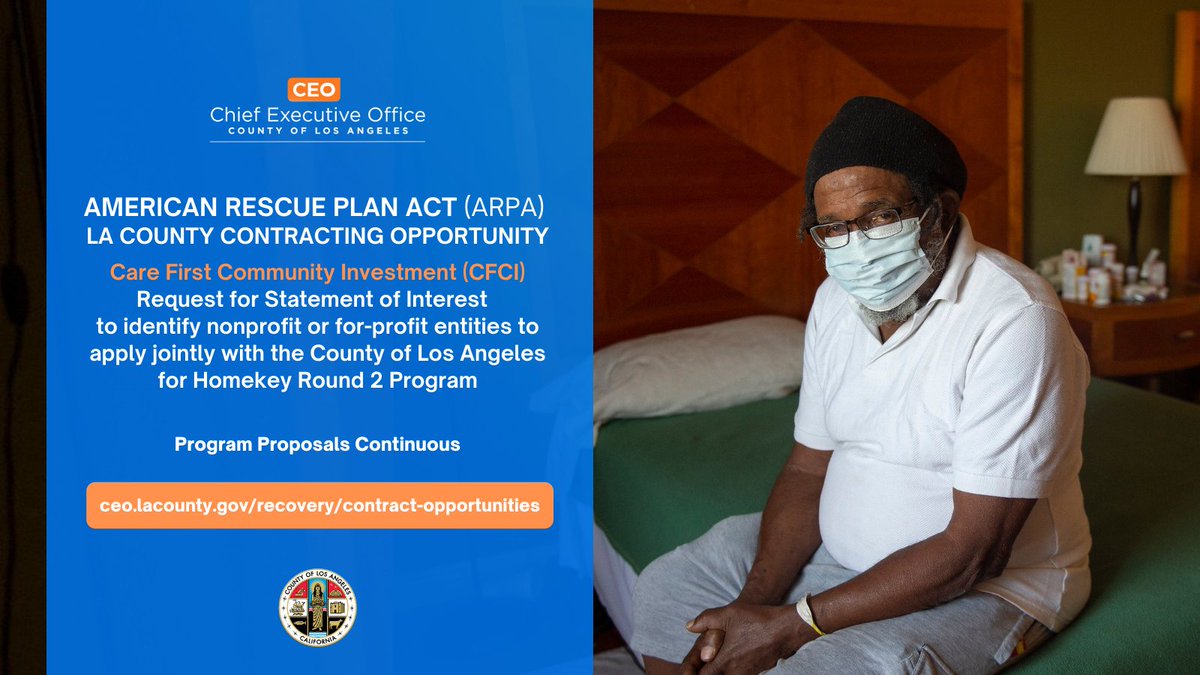 Los Angeles County is working to help communities impacted by the pandemic build back better with investments from the American Rescue Plan Act.

To learn more about current solicitations and contracting opportunities, visit 
ceo.lacounty.gov/recovery/contr…