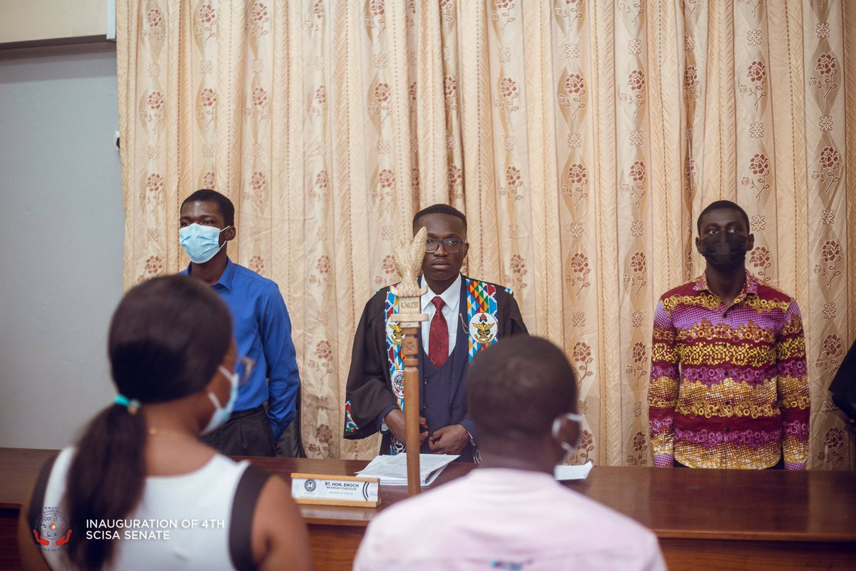 thescisasenate's tweet image. 📸 Scenes of when H.E. Julius Acheampong and H. E. Kojo Acheampong, the President and Vice of the Science Students Association [@thescisaknust] were ushered into the chamber during the inauguration of the 4th Senate. 

#ScisaSenate 
#ScisaKNUST