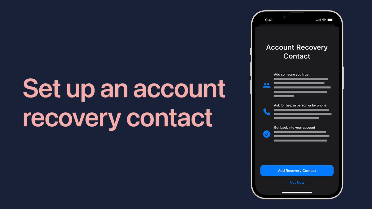 AppleSupport's tweet image. Add a friend or family member as an account recovery contact for your Apple ID to easily reset your password and maintain access to your account if you’re ever locked out.

Here’s how it works: apple.co/3r89WLS