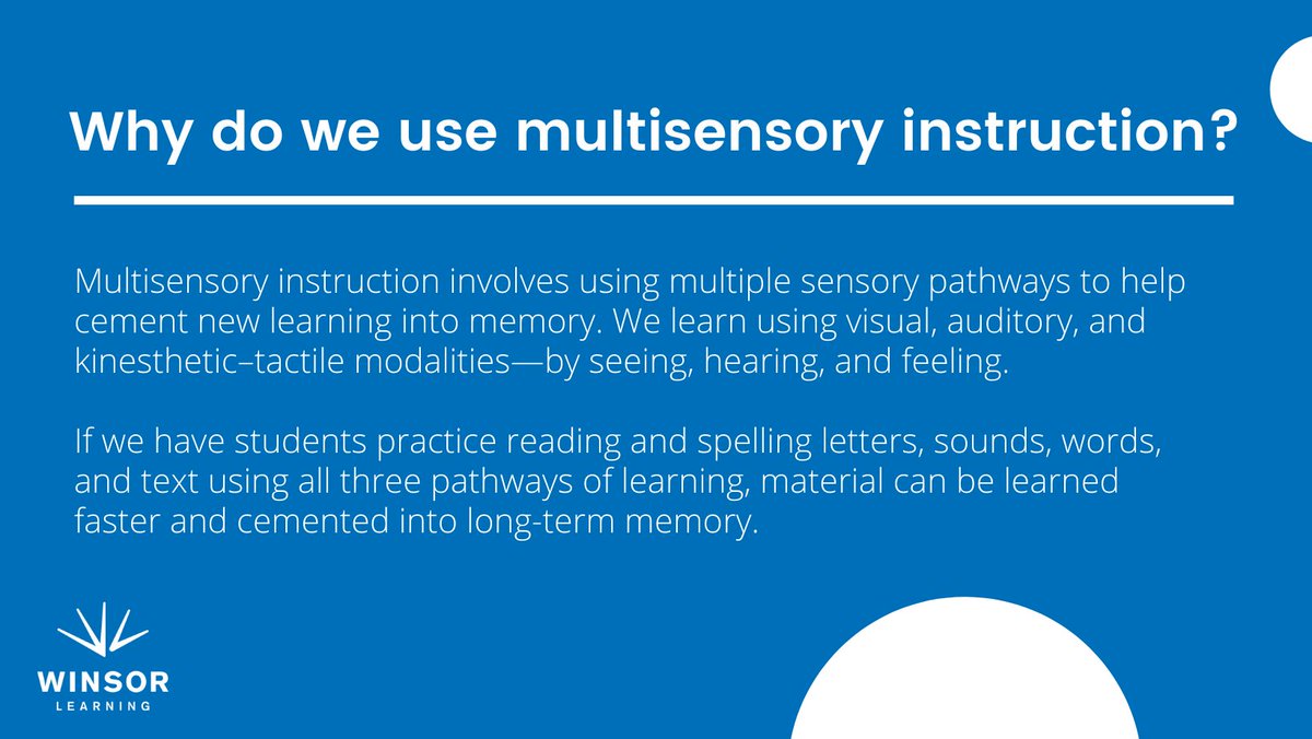 WinsorLearning's tweet image. Why does Winsor use #multisensoryinstruction?