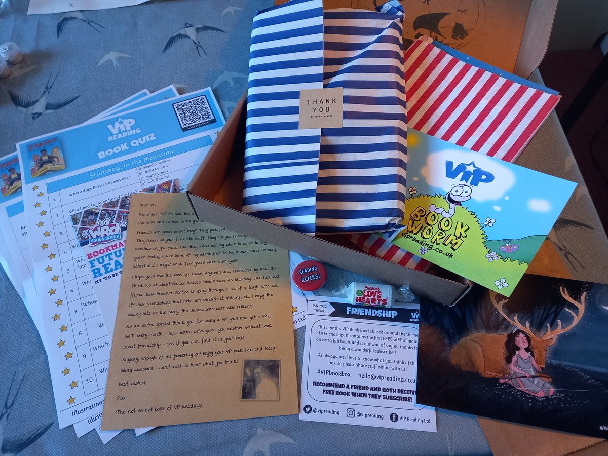 MsEllieEB's tweet photo. Delighted to receive my first @VIPreading box! I love @JasonReynolds83 other books and this collaboration with @raulthe3rd looks super, as does Girl 38 from @EwaJozefkowicz ππ 7g will love these treats π₯° thank you! #ReadingforPleasure #VIPreading #friendship #BookTwitter https://t.co/qHdE3mqfZN