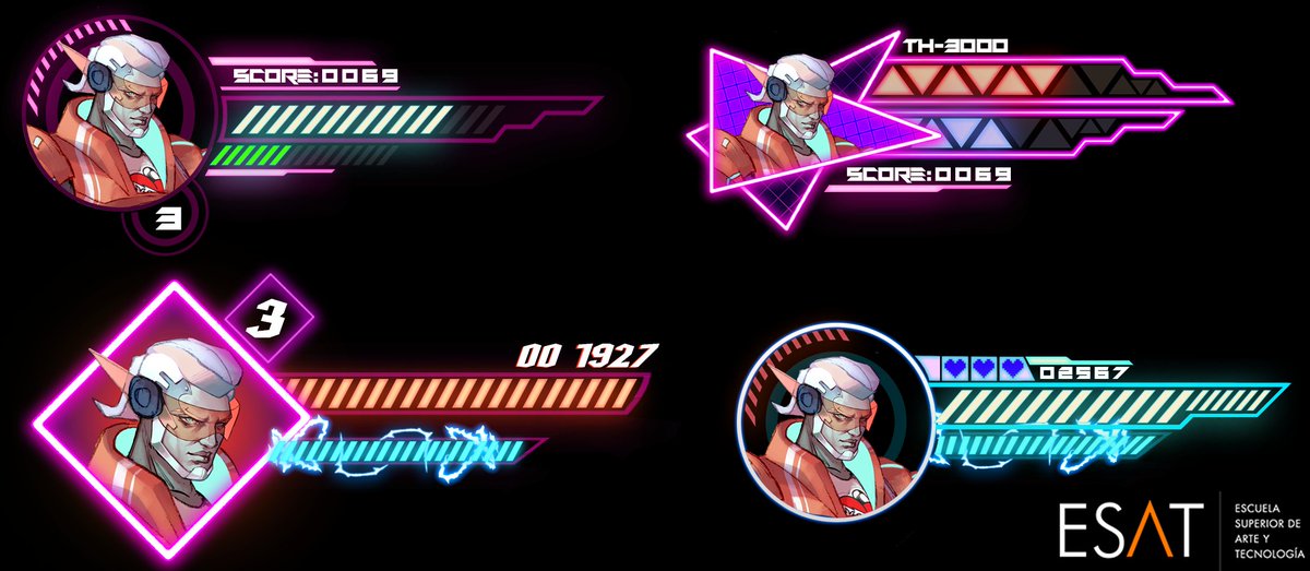 Hi all!😋
Here I show you some of the first UI designs that I have made for our final project at ESAT.

The portrait is made by a colleague, here I leave her ArtStation.
artstation.com/earthsphere
She is a great artist, follow her 😍

Open to any feedback, hope you like it!😊