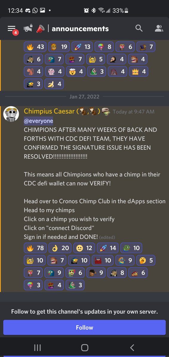 MrLee008's tweet photo. CDC/DEFI has fixed the verified error! You can now verify ur chimp directly through ur defi wallet! GO BECOME A VERIFIED CHIMP! For security go to @CronosChimpClub page for the discord link. #chimpinainteasy #cro #cronos #cronoschimpclub #chimptakeover #AfroChimps #afromafia https://t.co/mNVj5quk1d