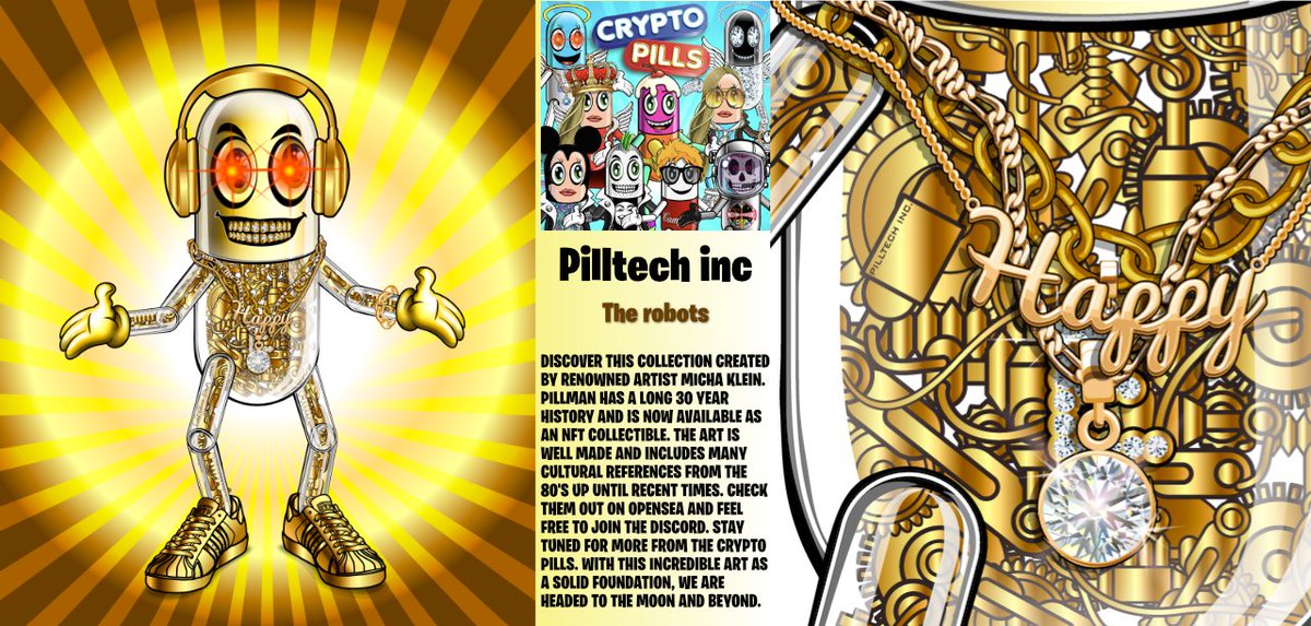 G_Benjamin's tweet photo. Crypto-Pills #8524 The detail in the gold robot parts are very wel done. If you look close you can even see where the pill robots are made.#Pilltech #pillman The
@TheCryptoPills have so many traits and secrets to discover. If you got a robot, please share. https://t.co/jBUI7DrnGI