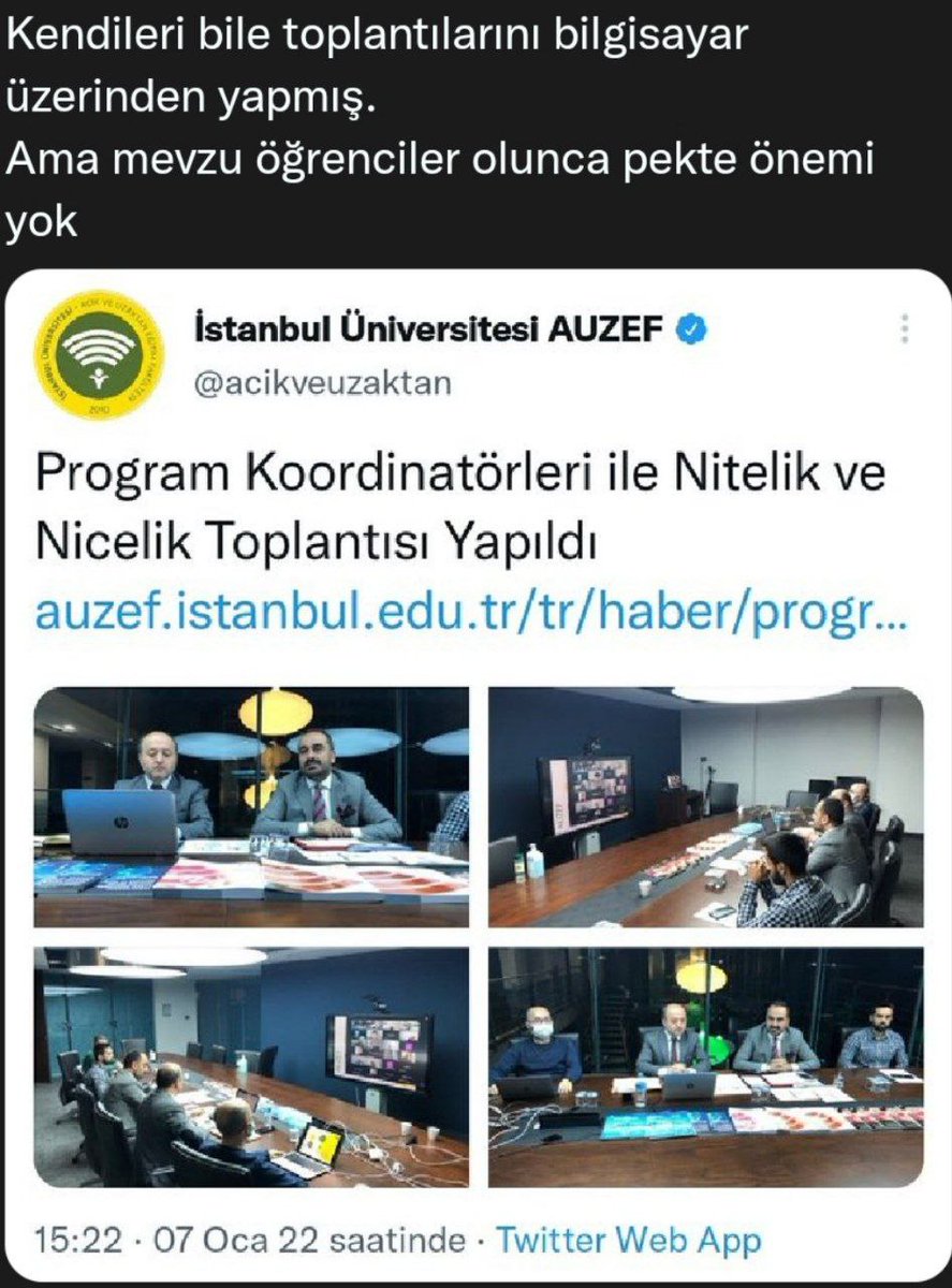 _teslaa5's tweet photo. Okul yönetimi toplantılarını online yaparken, öğrenciler yüz yüze sınava giremez.
#AuzefAtaaöfOnline

@LeventSAHIN_IU @istanbuledutr @acikveuzaktan

@rektorcomakli @ErdemKCD @ATA_AOF https://t.co/Cn7ioPXVQ5