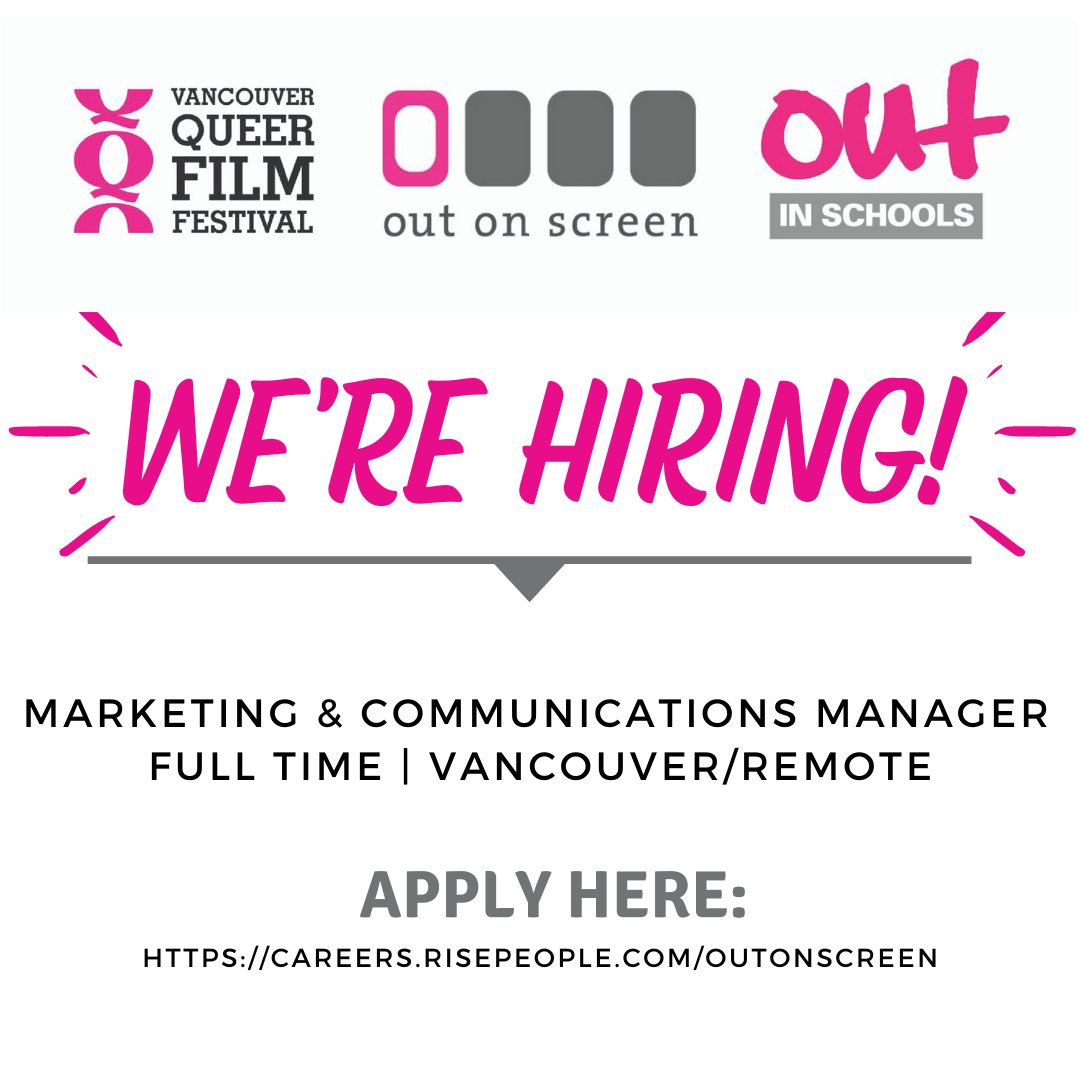 queerfilmfest's tweet image. Out On Screen is hiring!

Use your experience in the arts and local queer, trans, and Two Spirit communities to help us share the #VQFF and @outinschools!

Apply here: careers.risepeople.com/outonscreen/en…

#2SLGBTQIA #hiring #vancouverbc