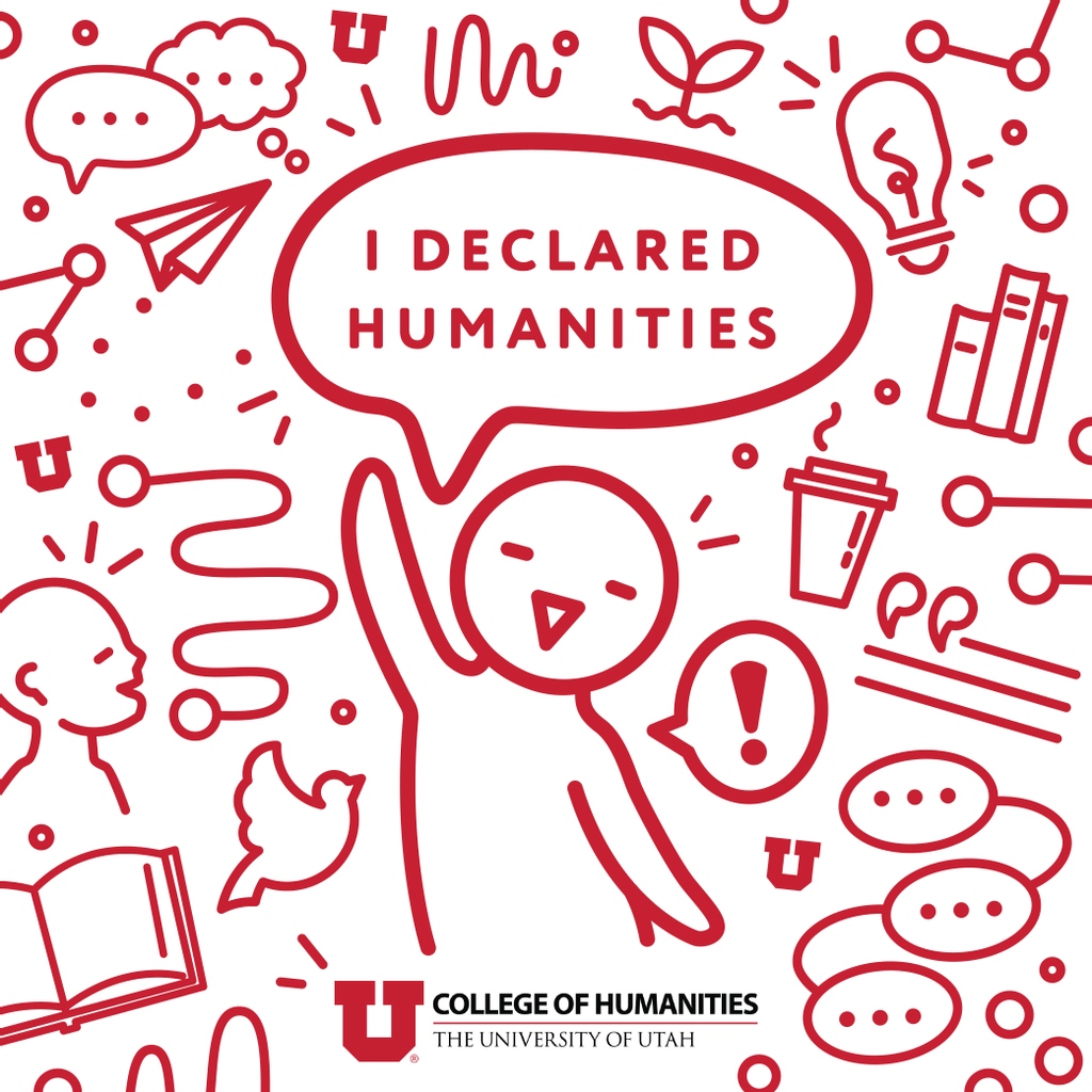 UofUHumanities's tweet photo. We want to celebrate YOU! Are you about to officially declare your Humanities major? Grab one of these "I Declared" cards (with a peel-off sticker!) from your advisor and bring it to LNCO 2100 for a swag bag full of humanities goodies. #IDeclared #UofUHumanities https://t.co/iaWYIK2wxp