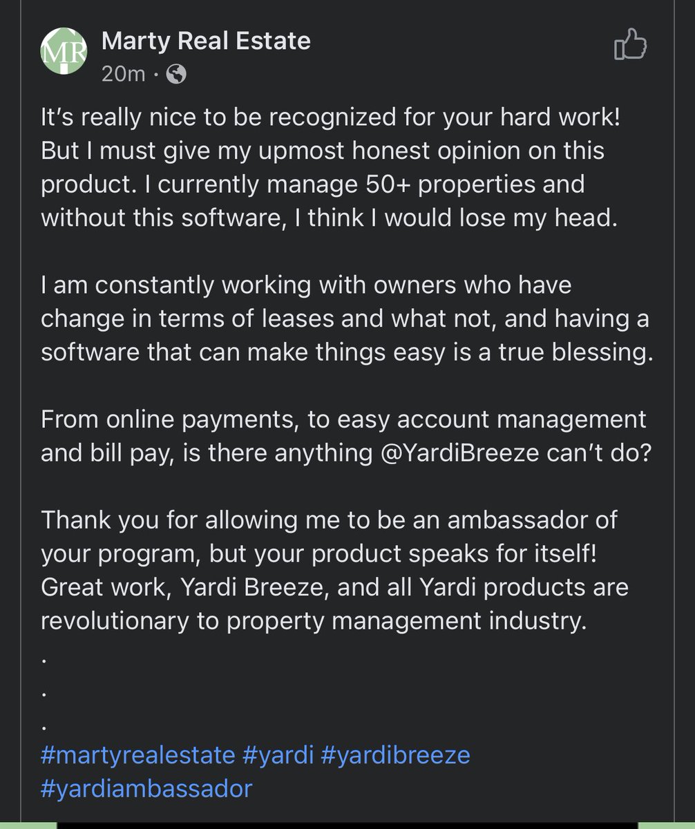martyrealestat3's tweet photo. Product speaks for itself @YardiBreeze #bestmanagementsoftware #yardi #yardibreeze https://t.co/SrB58bNNR8