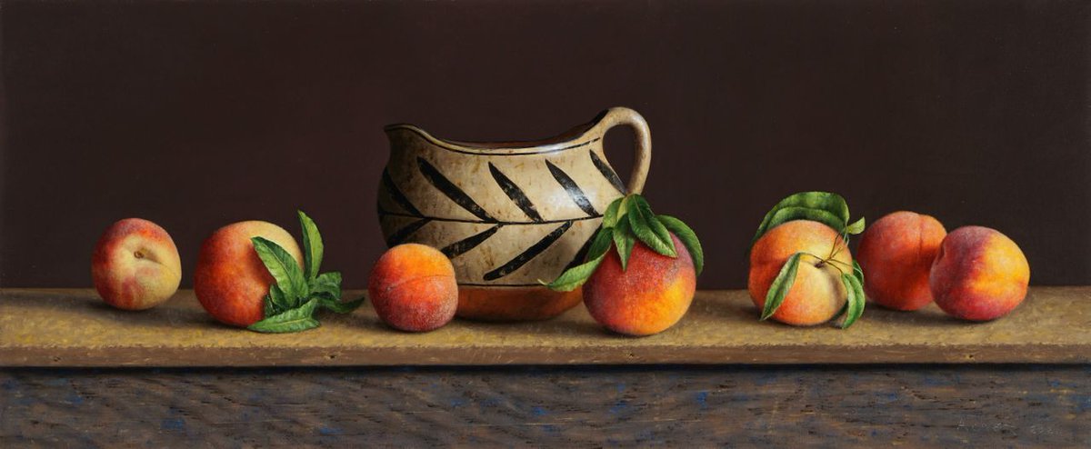 #picoftheday ~ William Acheff "Fresh Cream and Peaches" 10" x 24" Oil  #painting #art #peachesandcream #williamacheff #stilllife
