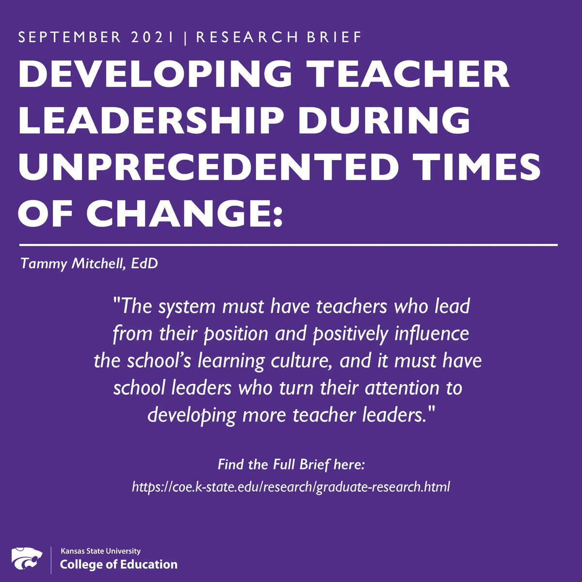 We are proud to be a leader in education research! Tammy Mitchell has written her dissertation over the important topic of educational leadership being needed during uncertain times. Check out her research brief to dive more into leadership and education. @tammy_mitchel @ksdehq