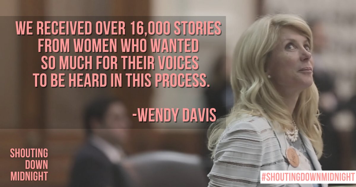 ShoutingDown's tweet image. Shouting Down Midnight tells the extraordinary tale of @wendydavis's 2013 filibuster and the women she encouraged to continue to fight for women's rights. 
 
The fight is far from over. We encourage you to connect with us and join the revolution! 
#documentaryfilm #texasfilm #sb8