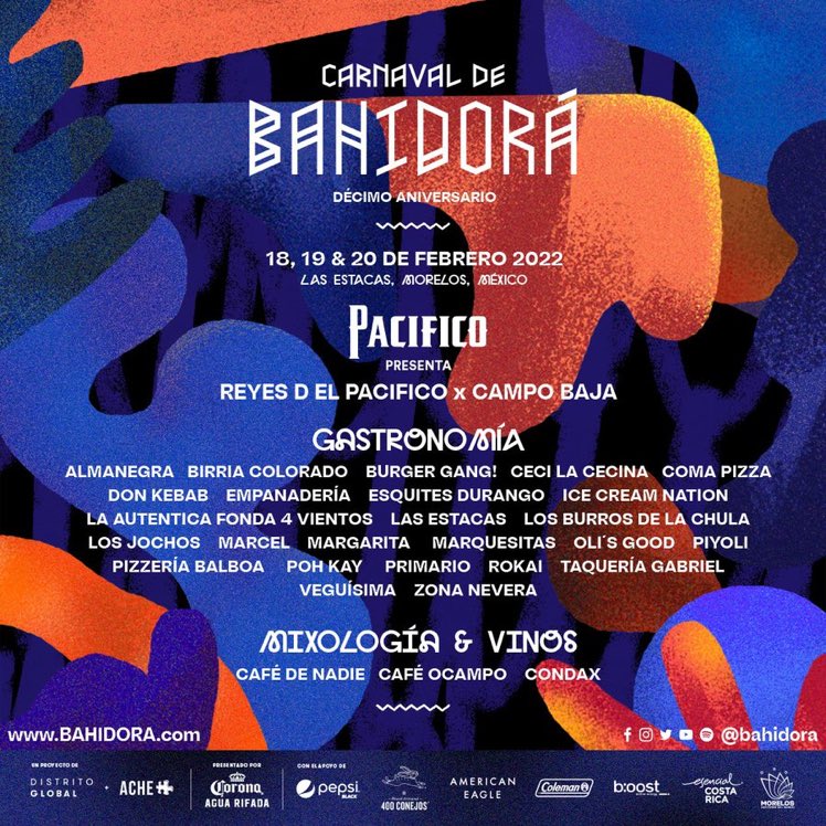 Bahidora's tweet photo. La comida también es parte de Bahidorá y los #ReyesDelPacífico serán protagonistas esta edición. La gastronomía del Carnaval entrará en #ModoPacífico con platillos para todos los paladares distribuidos en 3 comedores donde los sabores del mar resaltarán junto a @PacificoMx_. 🥘🥙 https://t.co/lMN2u7RfOv