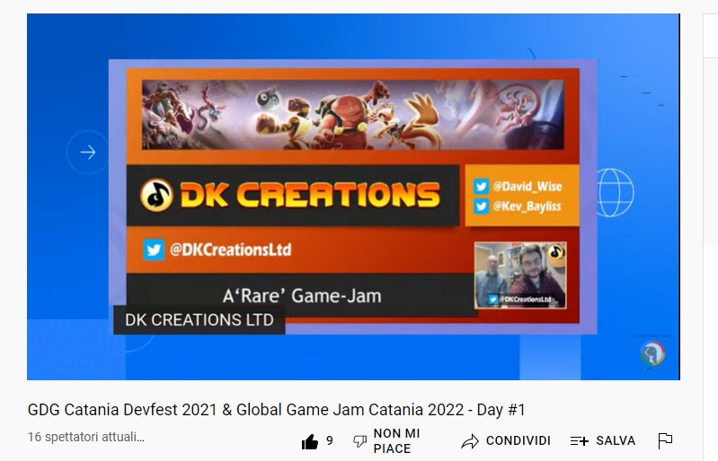 Here we go!🐵
È il momento dei nostri special guest <a href="/Kev_Bayliss/">Kev Bayliss - Video Game Character Creator</a> e <a href="/David_Wise/">David Wise | Music Composer & Sound Design VGM</a> 🚀
Composer e character design di #DKCountry🐒
Non perderti lo speech ⤵
youtube.com/watch?v=YVqZEl…
#ggj22 #devfest21 #ggjct22
