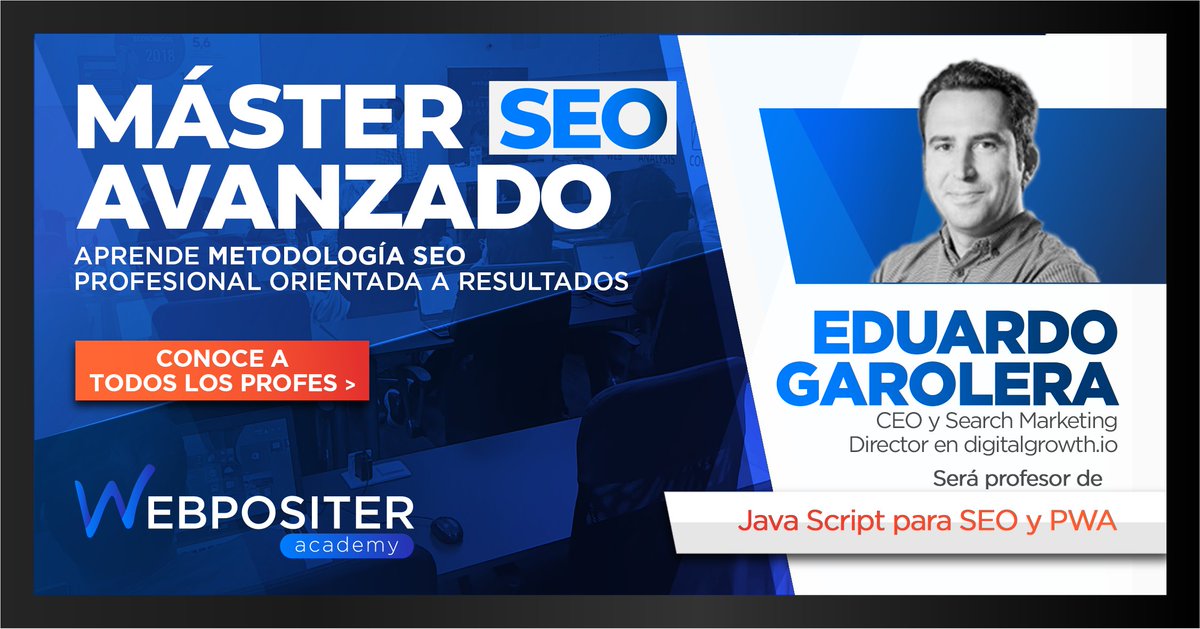 ¿Sabes qué es #JavaScript? Te presentamos a <a href="/egarolera/">Eduardo Garolera</a>, CEO y Search Marketing Director en digitalgrwth.io

Podrás conocer en su clase de JS para SEO y PWA, la implicación que tiene el código en nuestro trabajo diario al realizar trabajos SEO
bit.ly/DESCUENTO-500