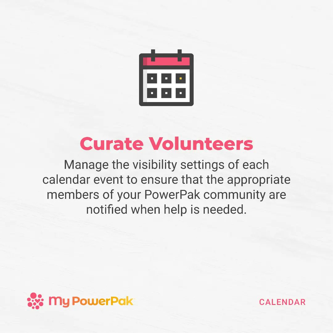 MyPowerPak's tweet photo. Inform, solicit and coordinate volunteers and support from your PowerPak community, and keep track of important dates. To learn more, check out https://t.co/CMRPO9hoBG
#caregiving #compassion #rallysupport #features #volunteering #calendar https://t.co/DKfIM87zh5