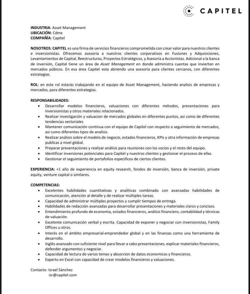 ingratiu's tweet photo. We’re hiring! Buscamos analista para IB y para AM. Mujeres financieras: apliquen! Manden sus CVs a isr@capitel.com https://t.co/Ea8XTBU6A0