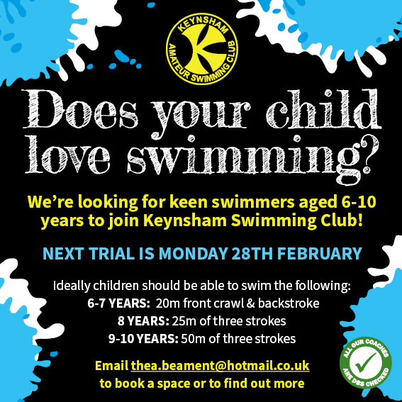 We're inviting enthusiastic swimmers, aged 6-10 years, to join our fantastic swimming club.  Email: thea.beament@hotmail.co.uk to book a place at our next trial on 28 February.