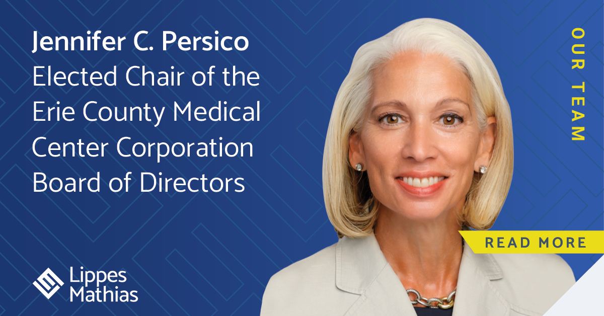 LippesMathias's tweet photo. It's our pleasure to announce that Jennifer C. Persico, #LippesMathias partner and executive committee member, has been elected to serve as chair of the Erie County Medical Center Corporation (@ECMCBuffalo) Board of Directors.

Congratulations, Jen!

🔗 https://t.co/7QoOYaub8j https://t.co/K2YTRnmv1r