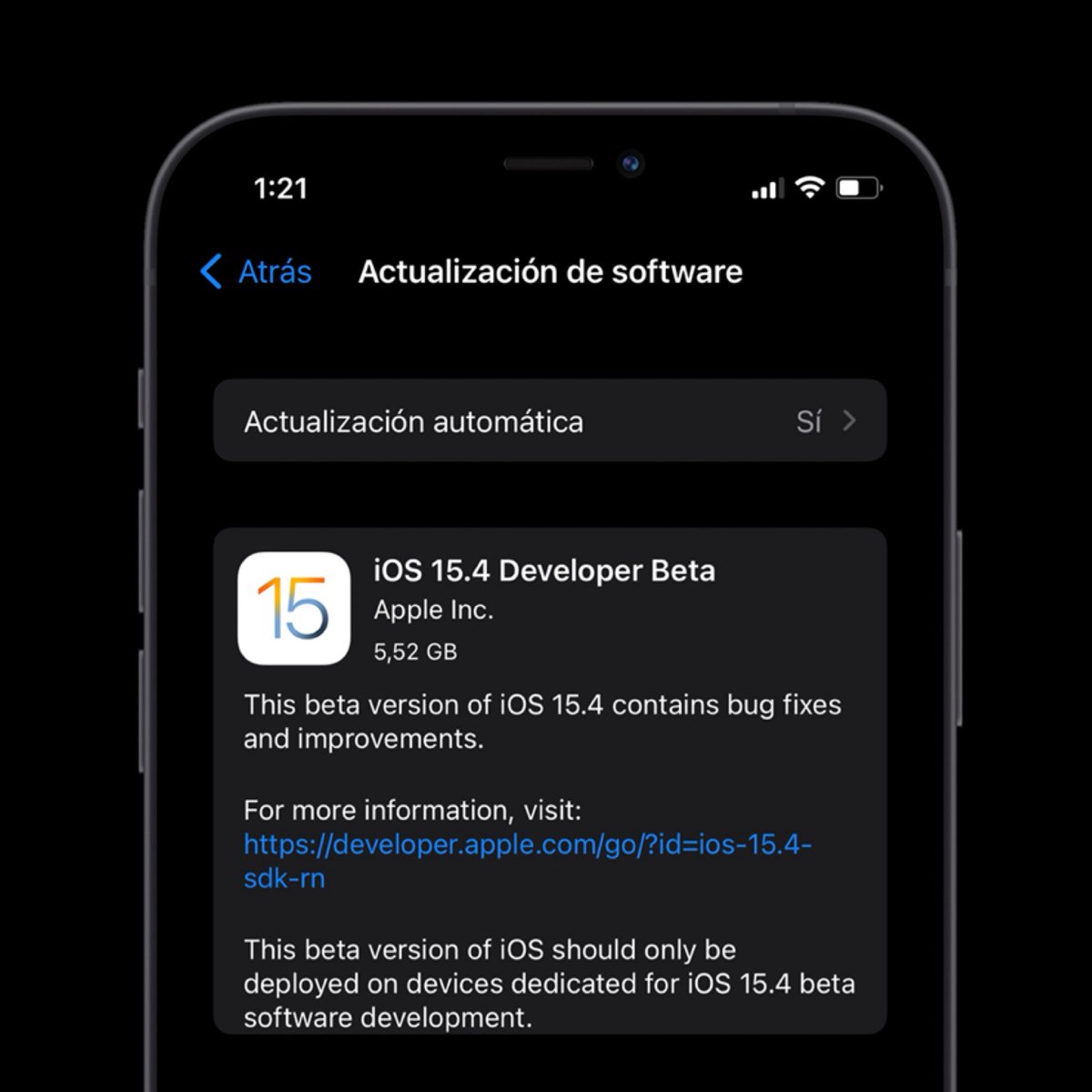 ZonaAppleWorld's tweet image. 🚨Se ha lanzando la primera Beta para Desarrolladores de iOS 15.4 #iOS154DevBeta1