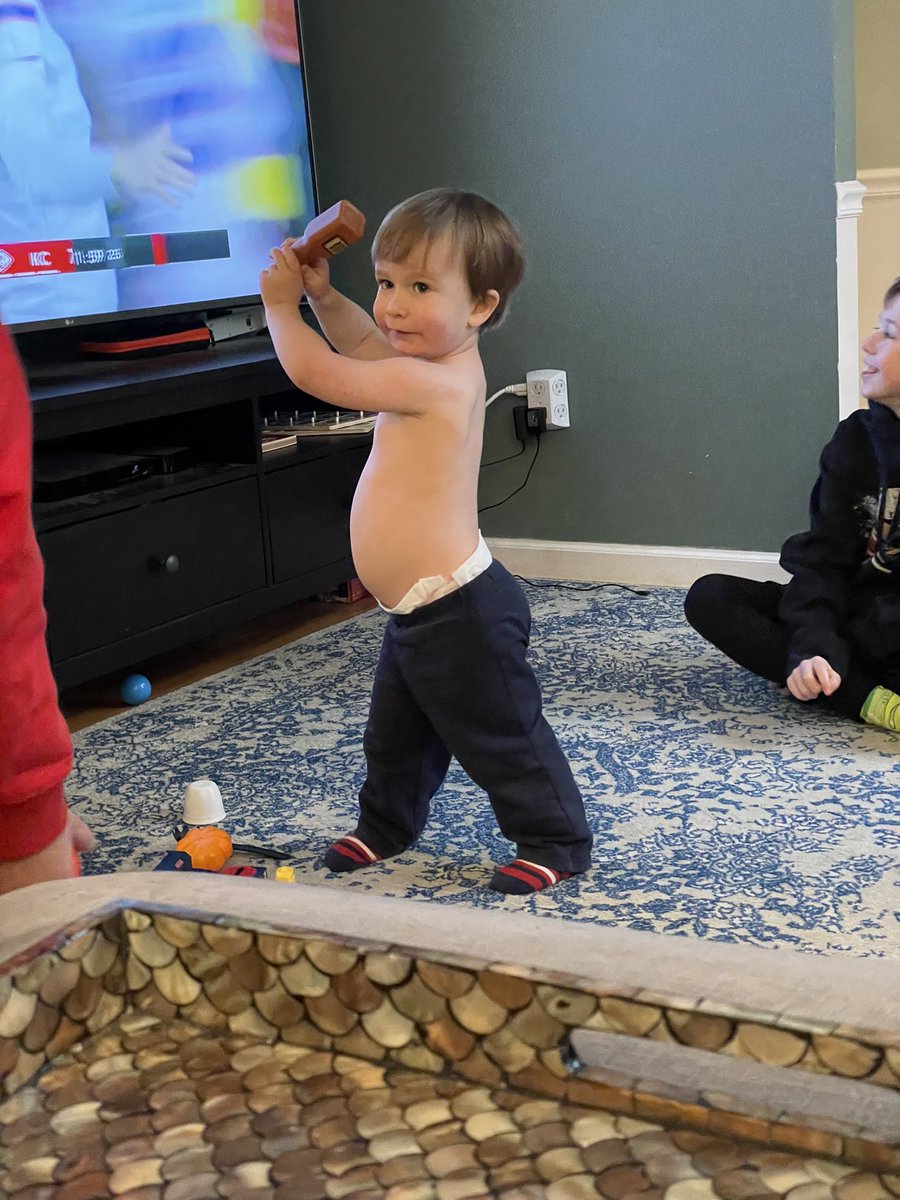 TimGebby's tweet photo. A one and a half year old practicing with a toy hot sauce bottle as a bat. Thoughts @TheMayorsOffice?
#OpenStance #DoublesInTheGap #SandlotToTheShow https://t.co/5wDc2y9V94