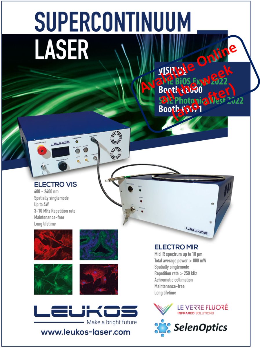 LEUKOS_SA's tweet photo. We couldn't attend #PhotonicsWest but you can still reach us to discuss #laser solutions, UV Visible NIR #MidIR #Supercontinuum and #microchip #microlaser
See you soon https://t.co/SlOqhy8rWS
#optics #photonics #LEUKOS_SA https://t.co/DPg1oO9Ayc