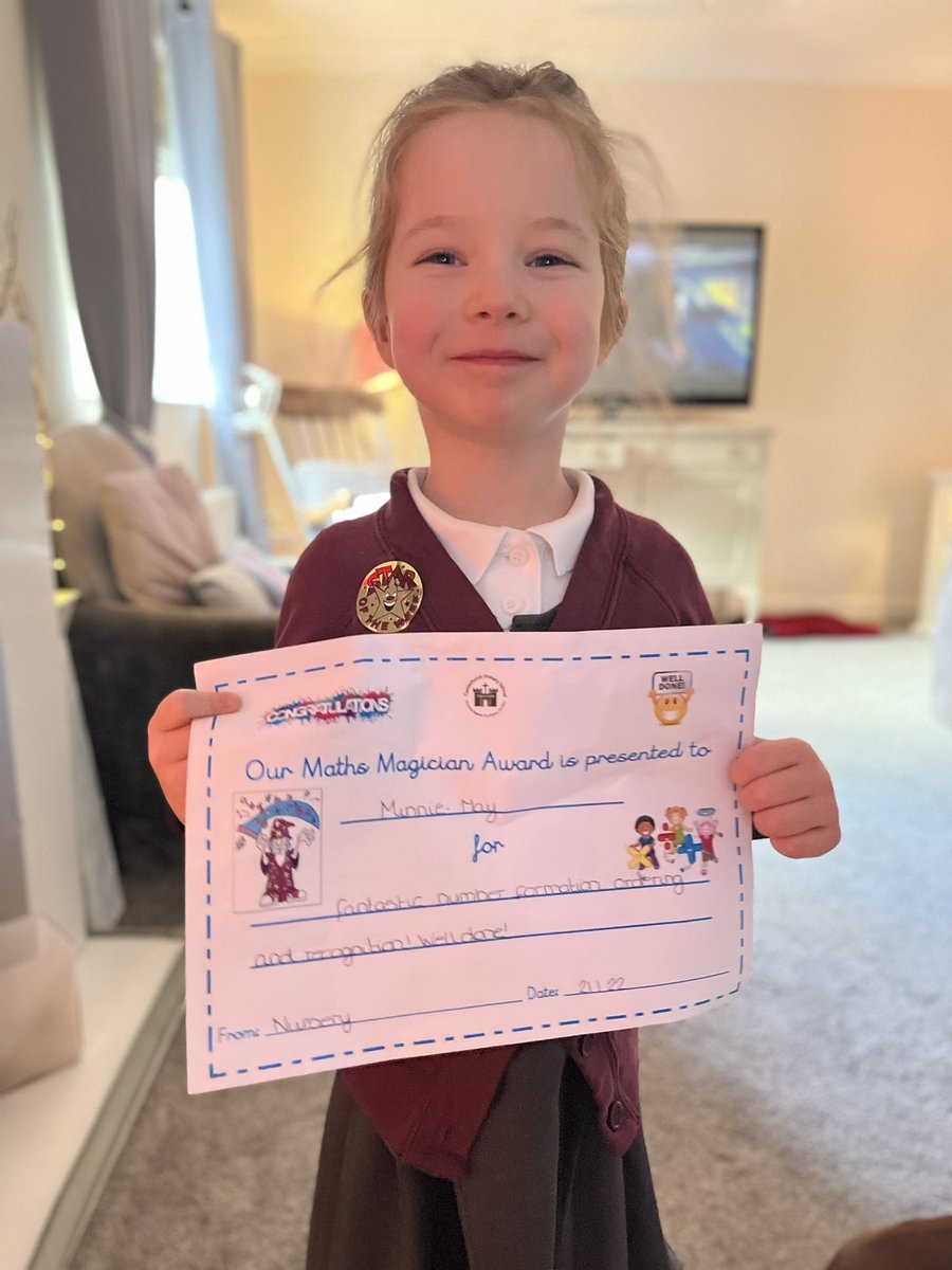 mrskinglll's tweet photo. Well done Minnie-May, your hard work paid off @castlechurchps @mrspearce8 #acornclass #castlechurchnursery #mathsmagician https://t.co/PQfsAHEU5j