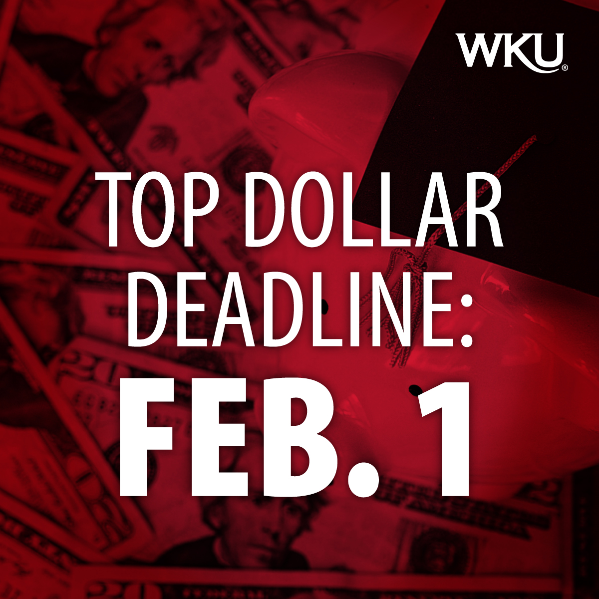 If you are planning to join us on the Hill as a freshman next year, submit your TOPDollar application! This is a deadline you DO NOT want to miss. #WKU #ClimbWithUs <a href="/wku/">Western Kentucky University</a>