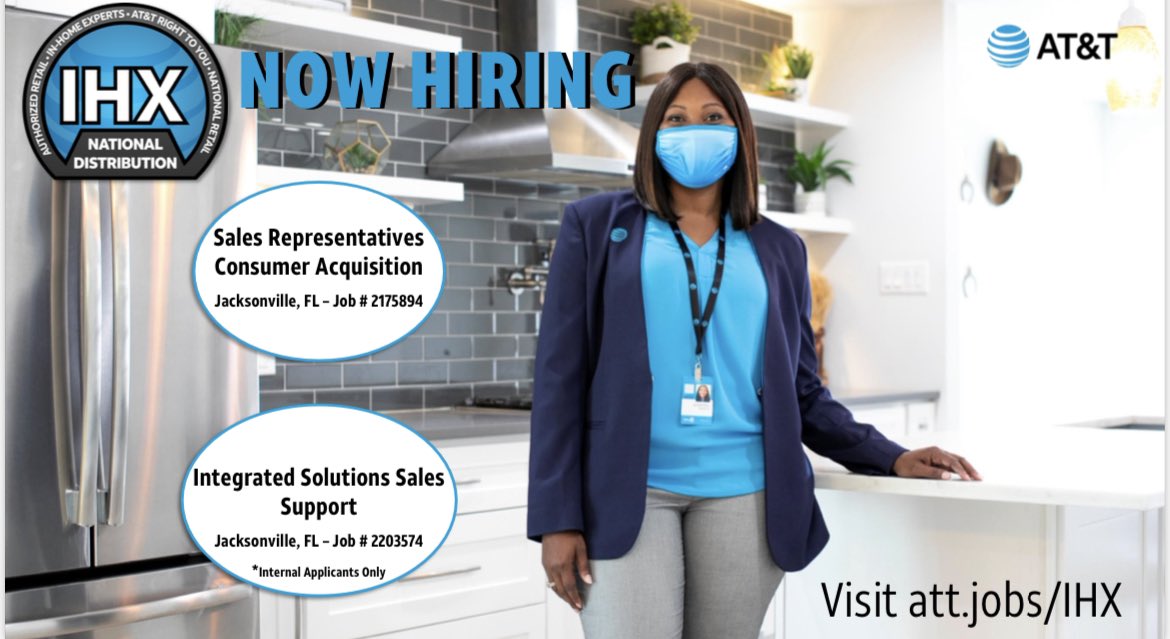 AT&amp;T is #hiring Field Sales Representatives in #Jacksonville, #Florida! Are you reliable? Love helping people? If so, then you’re our kind of people! Competitive Salary (Average Earnings $55K),Benefits,Upward Mobility, plus many cool perks! Apply today: work.att.jobs/IHXJax