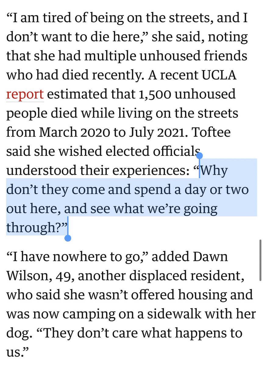 From one of the unhoused people that was swept away from the Super Bowl earlier this week: “Why don’t [public officials] come &amp; spend a day or 2 out here, and see what we’re going through?”

They would never because they are cowards and they don’t care what happens to poor people