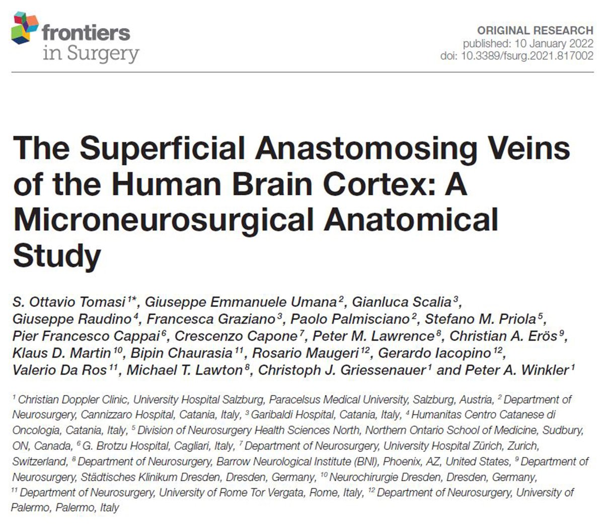 PeterMLawrence1's tweet photo. New article published in @FrontSurgery Neuroscience, @FrontiersIn by @GiuseppeUmana et al
Full article can be accessed here: https://t.co/4K0SQUVYht https://t.co/k59Mq0T0t4