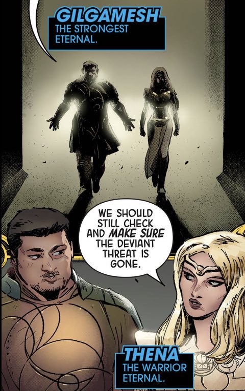 thenameshthink's tweet photo. “gilgamesh: the strongest eternal”
“thena: the warrior eternal”

- Eternals: The 500 year war #1 https://t.co/A9zaaKNF1a