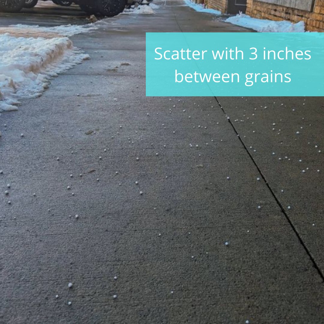HennepinEnviro's tweet image. Just one tablespoon of salt permanently pollutes five gallons of water, so make every grain count! Remember to scatter and use salt only where it’s critical. When you apply salt to pavement, aim for three inches of space between salt grains for fastest melting. @AdoptaDrainMN