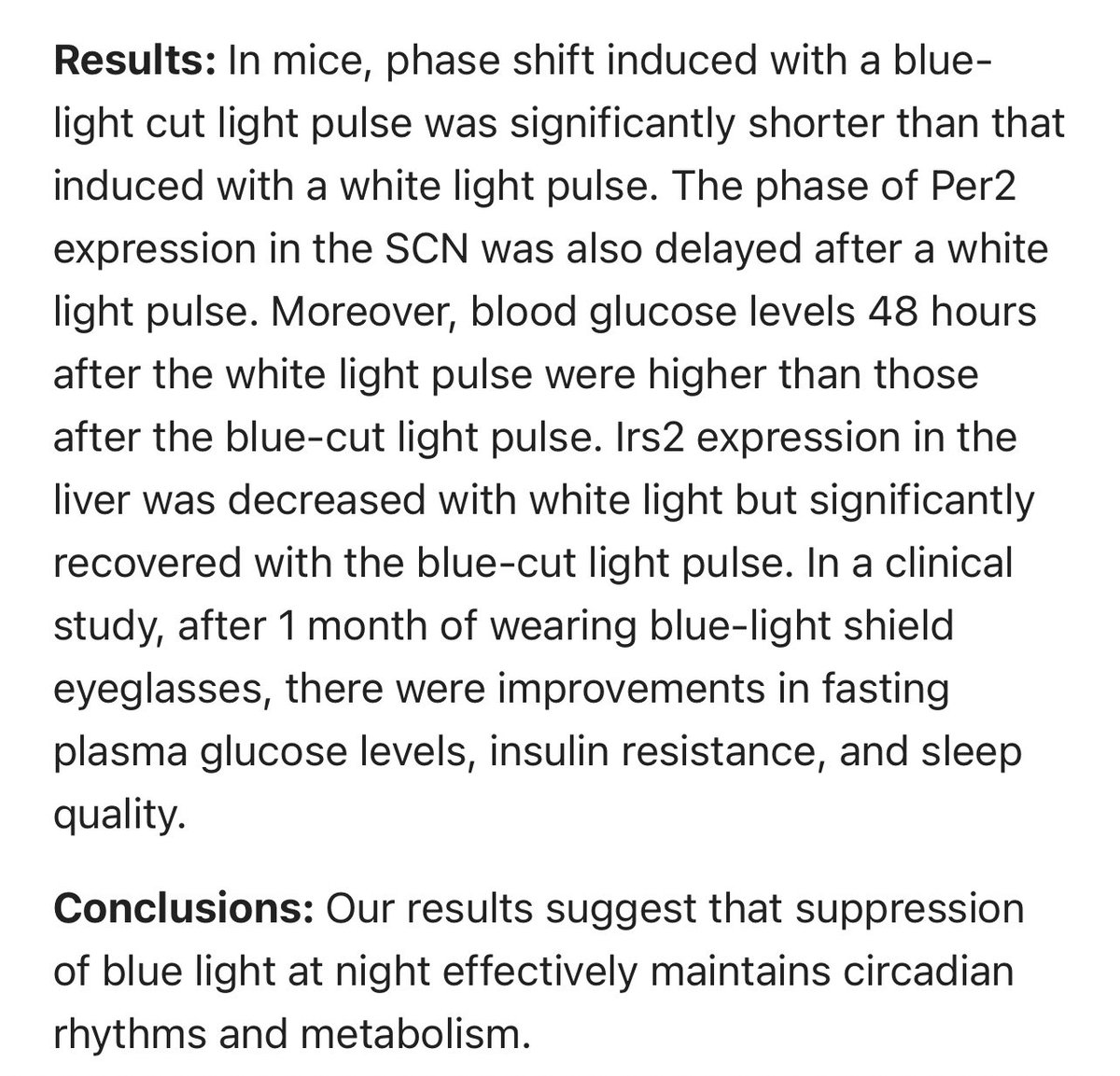 Suppression of Blue Light at Night Ameliorates Metabolic Abnormalities by Controlling Circadian Rhythms  https://pubmed.ncbi.nlm.nih.gov/31504080/ In nocturnal mice, will have an even worse impact on diurnal mammals.