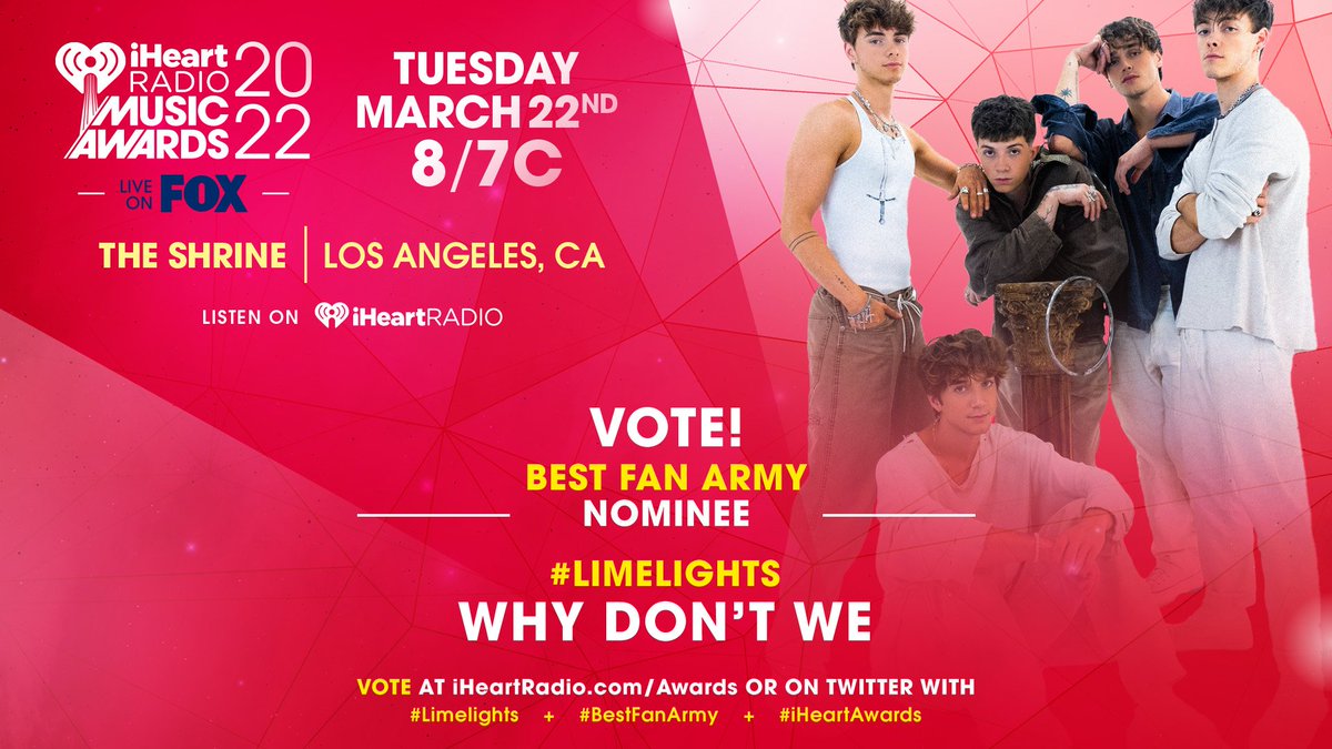 RETWEET TO VOTE Vote using these hashtags: #Limelights #BestFanArmy #iHeartAwards