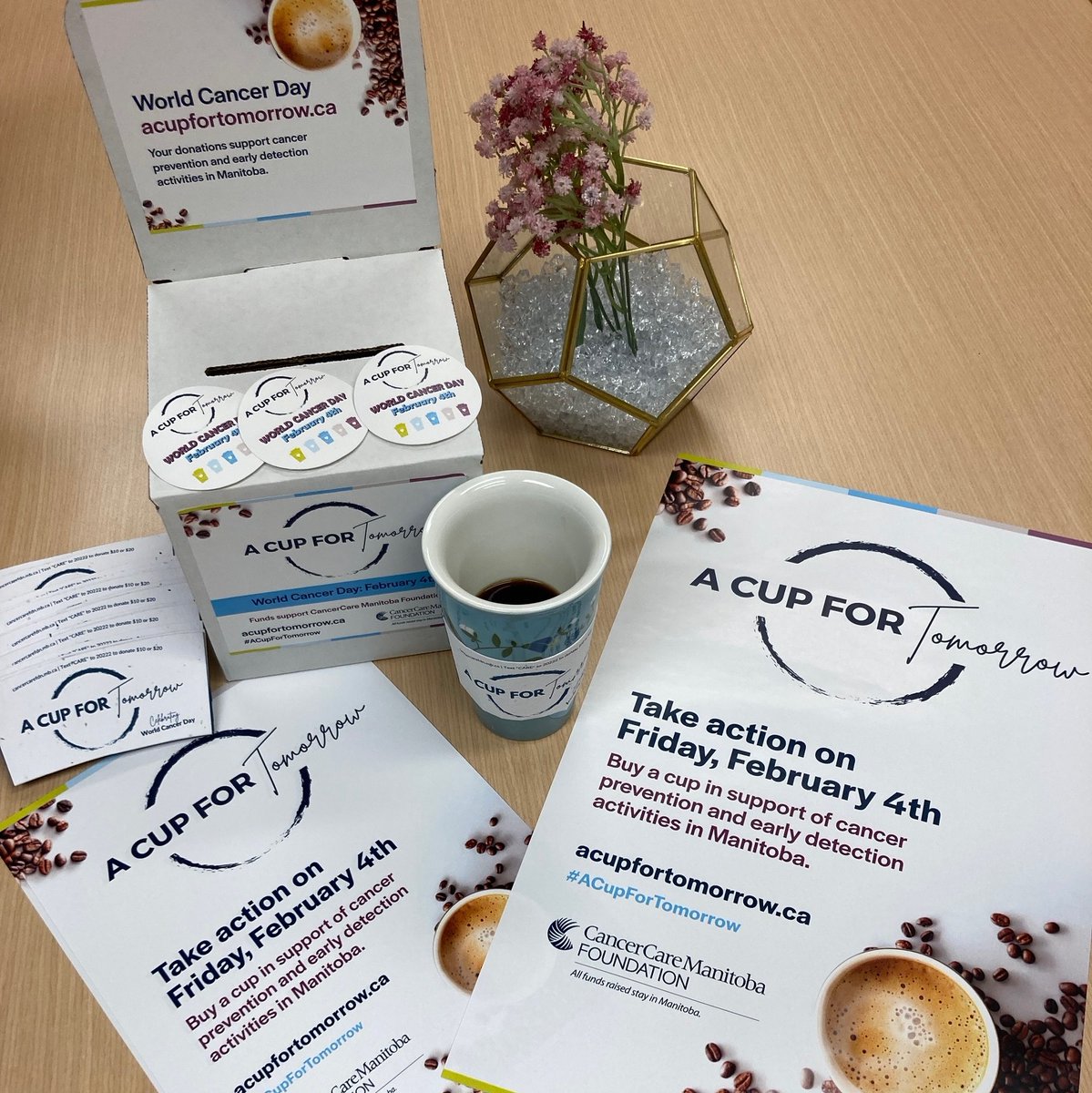 CancerCareMBFdn's tweet photo. We’re getting ready for #ACupForTomorrow and we can’t wait to get these packages into the hands of our amazing local coffee partners! ☕
Will you be joining us and stopping by one of them on #WorldCancerDay? Let us know 👇 https://t.co/MrrPx4lG0z