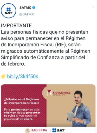 abs_proyectos's tweet photo. Amigo del #RIF si no quieres cambiar al nuevo #RESICO debes presentar tu aviso a más tardar el 31 de enero, si no lo haces el SAT te cambiará en automático. https://t.co/vNbV8gjYp2