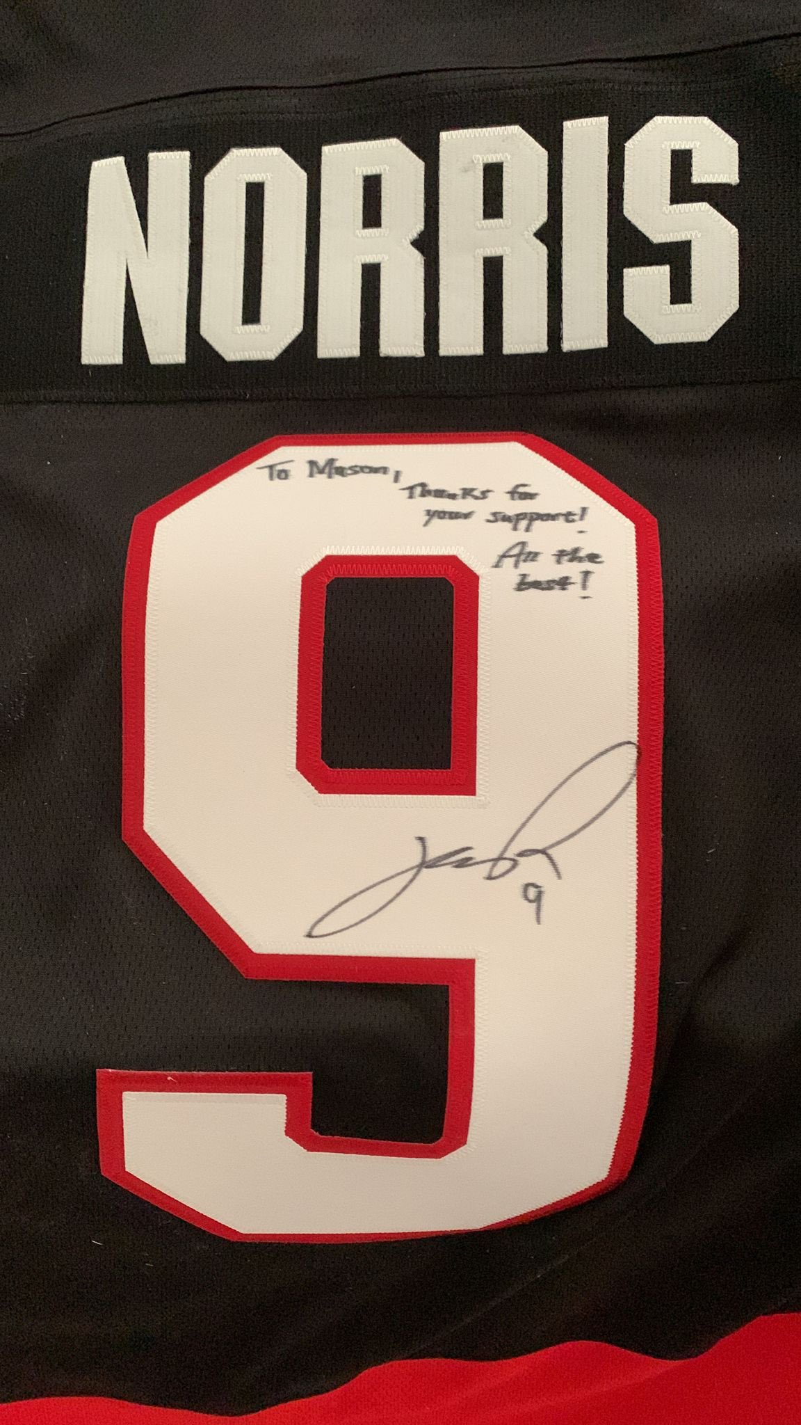 Josh Norris sends the guy who got his face tattooed on him the jersey that  was promised. : r/hockey