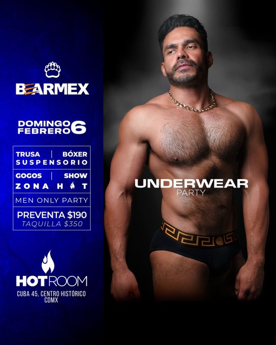El próximo domingo 6 de febrero 2022… todos en calzones! Ya viene la #UnderwearParty by @Bearmex La cita